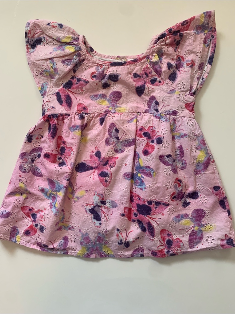 Pippa & Julie Pink Butterfly Eyelet Flutter Dress Size 6